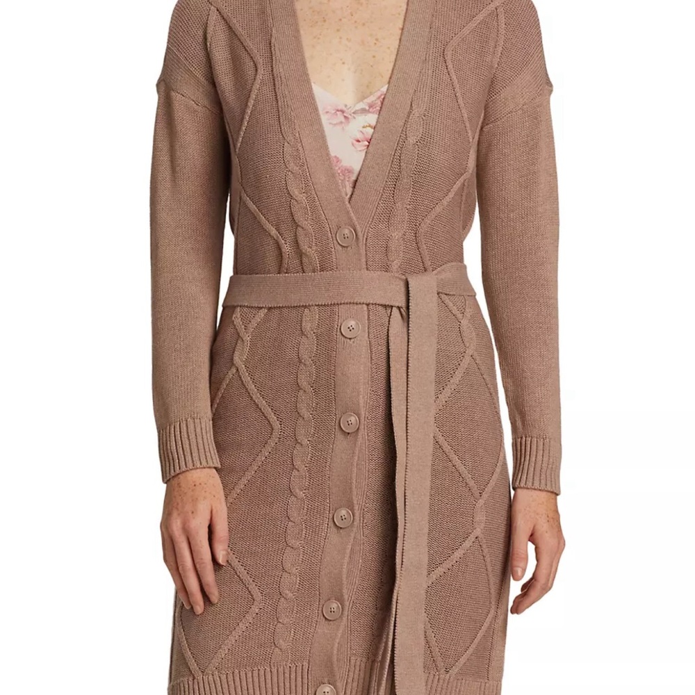 L’AGENCE NWT M Harleen Belted Cable-Knit Cardigan rustic brown nude midi long